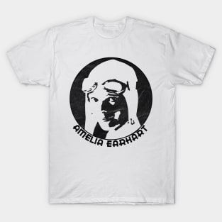 Amelia Earhart - 20th Century Icon (Black Print) T-Shirt